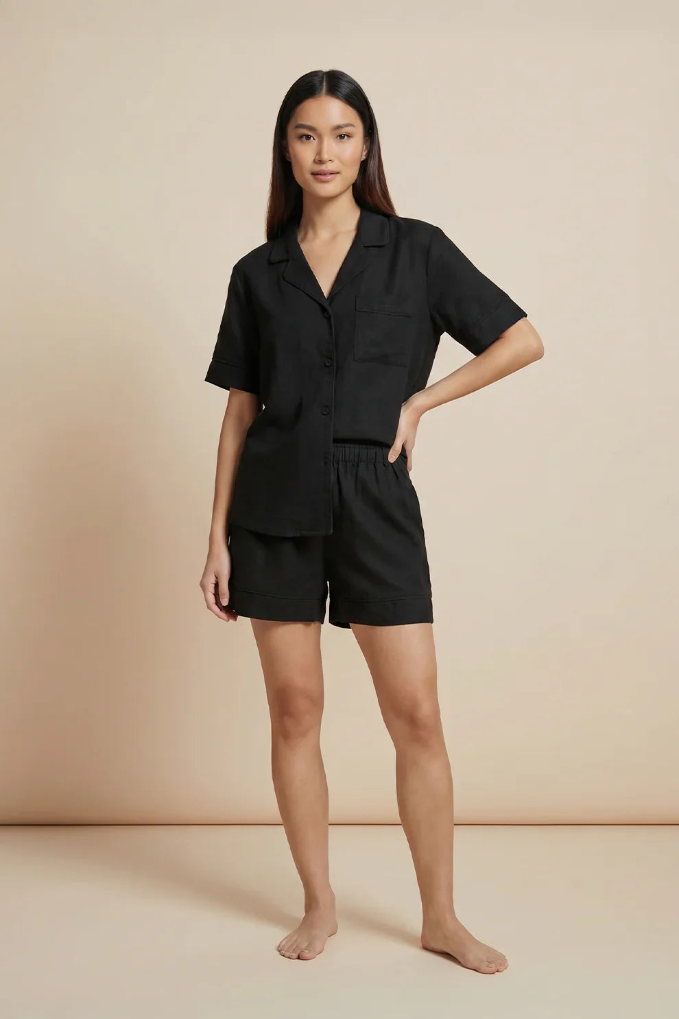 Buy Linen Shortie Set - Black in Pakistan