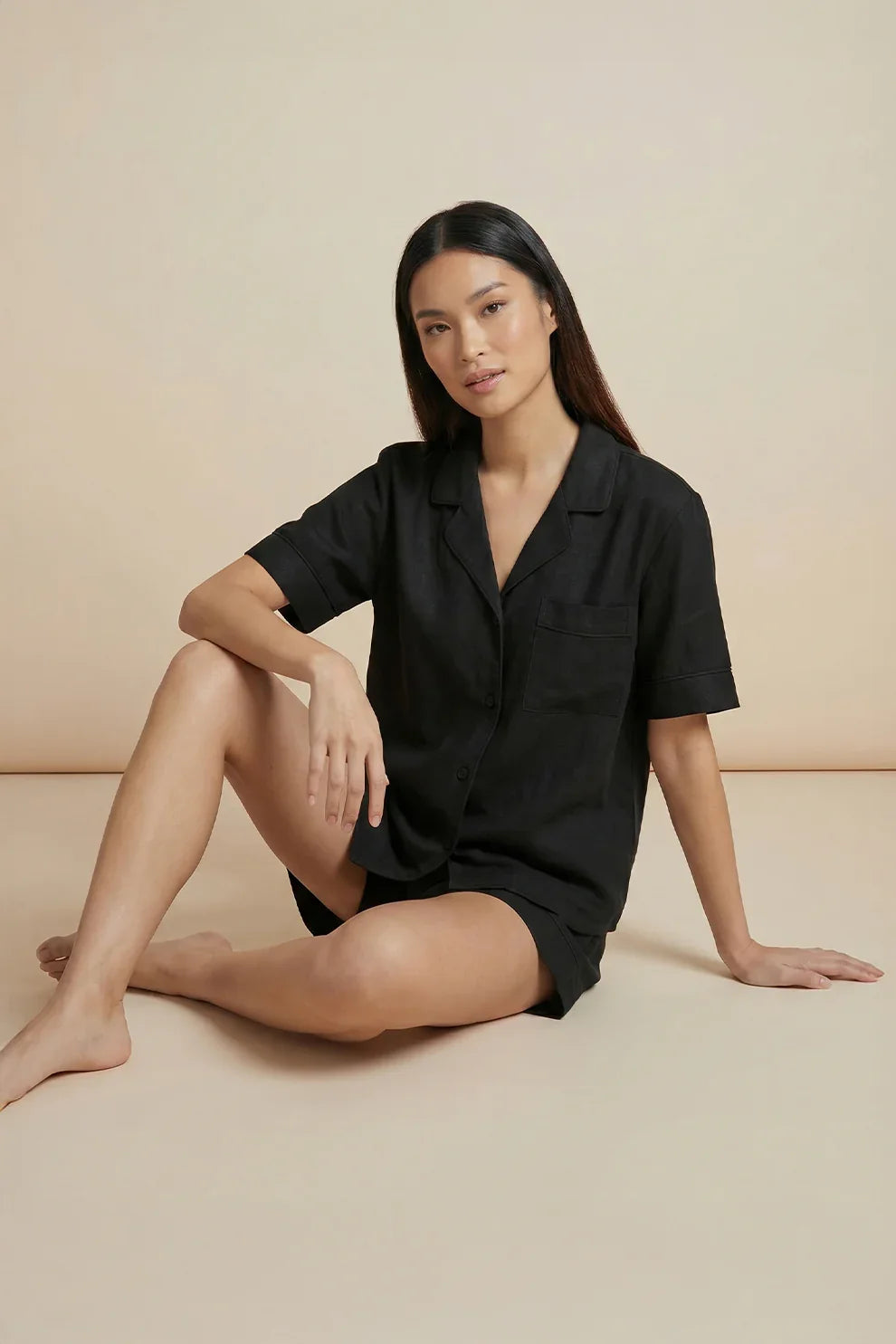 Buy Linen Shortie Set - Black in Pakistan
