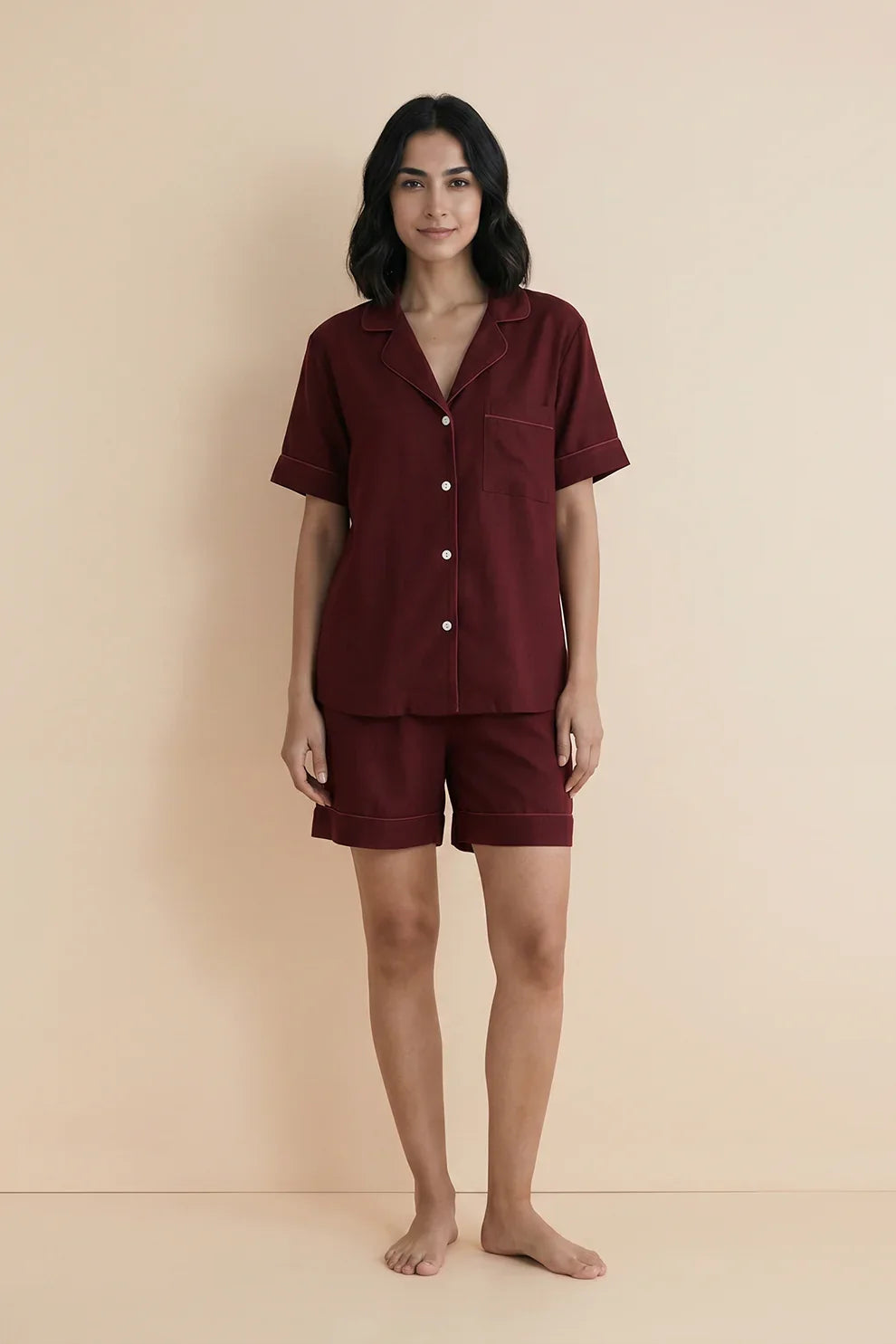 Buy Linen Shortie Set - Maroon in Pakistan