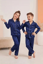 Buy Kid's Silk PJ Set - Navy Blue in Pakistan