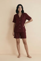Buy Linen Shortie Set - Maroon in Pakistan