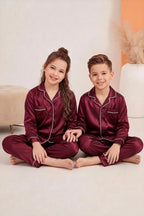 Buy Kid's Silk PJ Set - Maroon in Pakistan