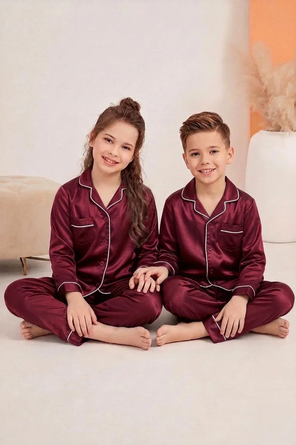 Buy Kid's Silk PJ Set - Maroon in Pakistan