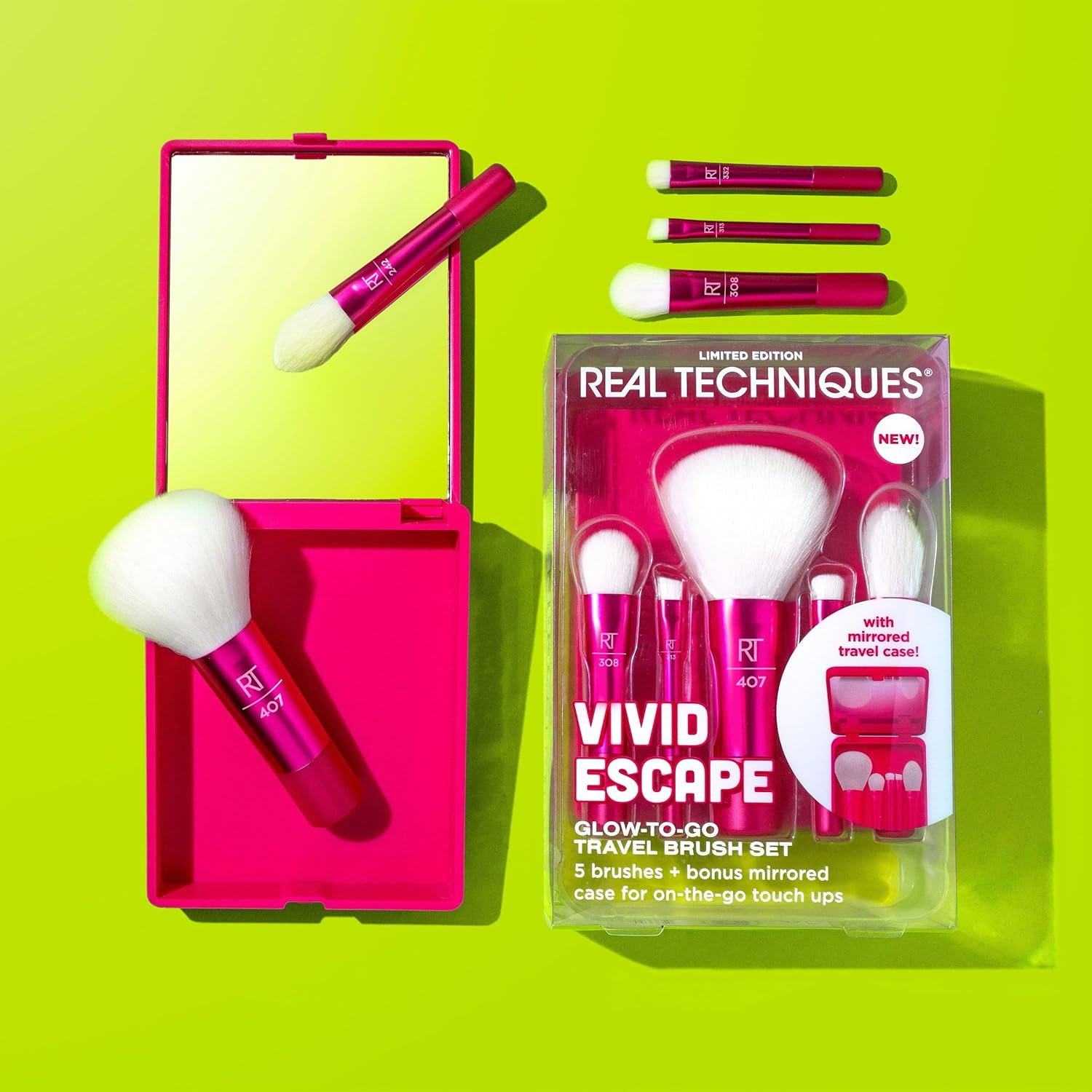 Real Techniques Vivid Escape Glow To Go Travel Makeup Brush Set