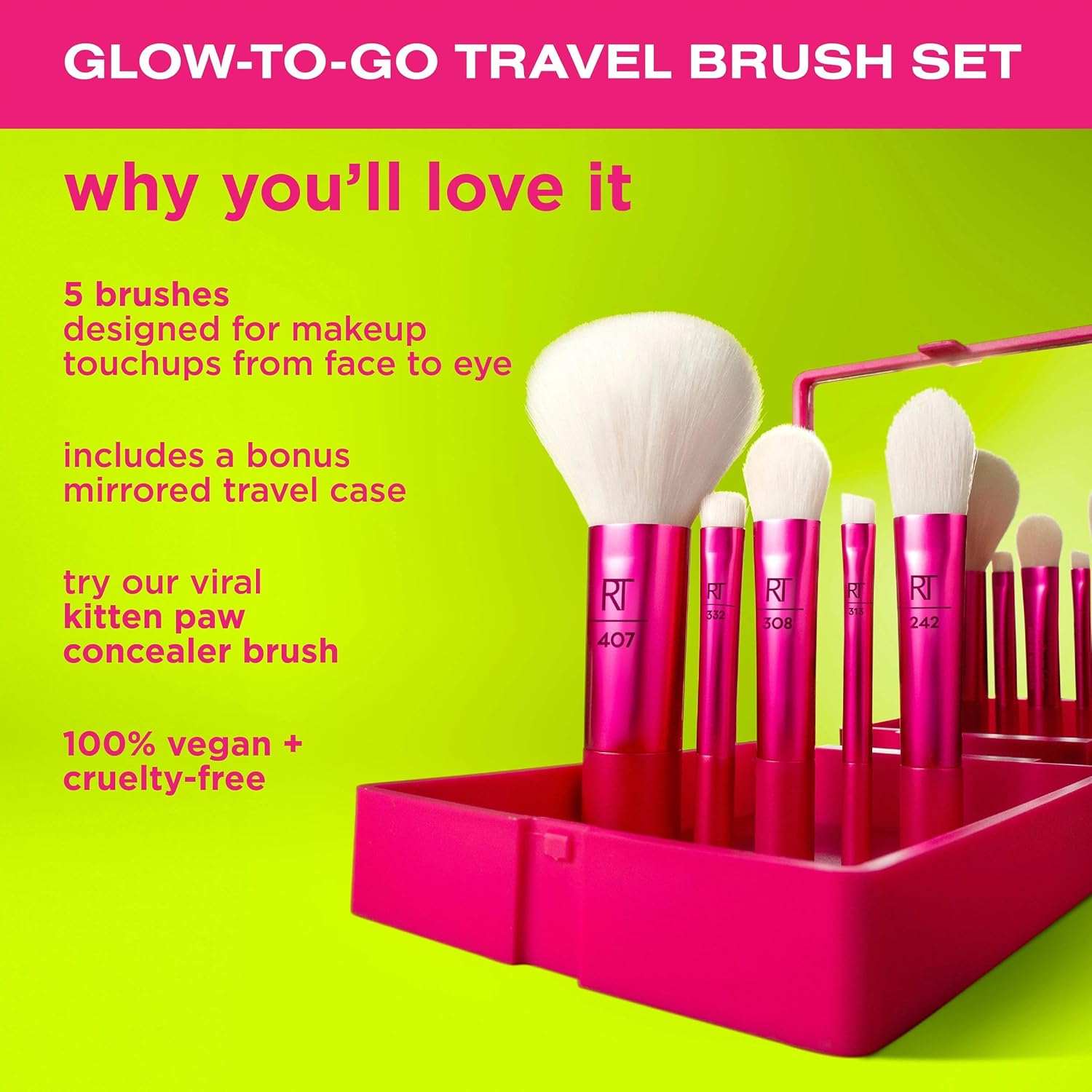 Real Techniques Vivid Escape Glow To Go Travel Makeup Brush Set