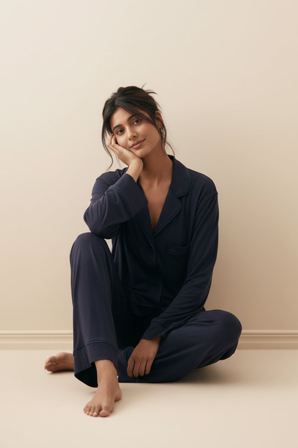 Buy Cloud Linen Pajama Set - Navyblue in Pakistan