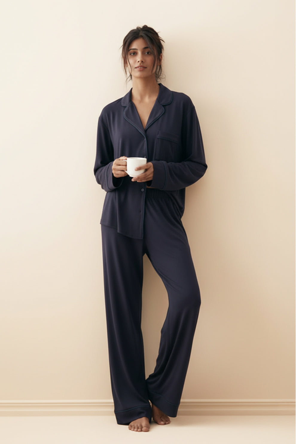 Buy Cloud Linen Pajama Set - Navyblue in Pakistan