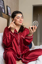 Buy Silk PJ Set With Scrunchie - Maroon in Pakistan
