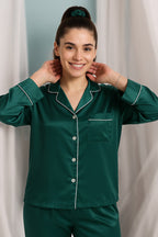 Buy Silk PJ Set With Scrunchie - Green in Pakistan