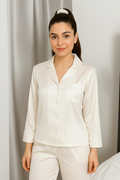 Buy Silk PJ Set With Scrunchie - White in Pakistan